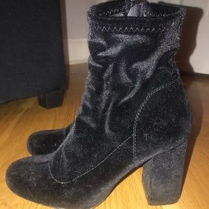 Black suede block heel booties